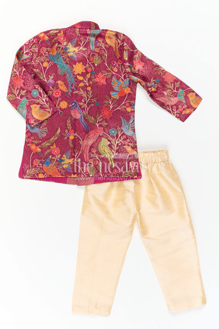 The Nesavu Boys Sherwani Toddler Boy Sherwani Set for Festive Occasions and Weddings Nesavu Nesavu Toddler Boy Sherwani Set With Jacquard Designer Print For Festive Weddings And Functions