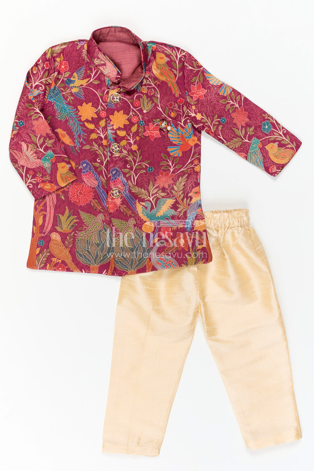 The Nesavu Boys Sherwani Toddler Boy Sherwani Set for Festive Occasions and Weddings Nesavu Nesavu Toddler Boy Sherwani Set With Jacquard Designer Print For Festive Weddings And Functions
