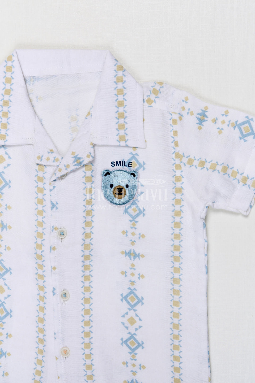 The Nesavu Boys Casual Set Toddler Boy Summer Outfit Set for Playdates and Casual Outings Nesavu Nesavu toddler boy muslin cotton casual outfit set for summer playdates and outings with digital print shirt