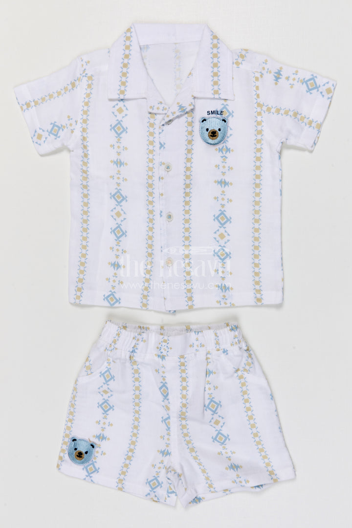 The Nesavu Boys Casual Set Toddler Boy Summer Outfit Set for Playdates and Casual Outings Nesavu Nesavu toddler boy muslin cotton casual outfit set for summer playdates and outings with digital print shirt