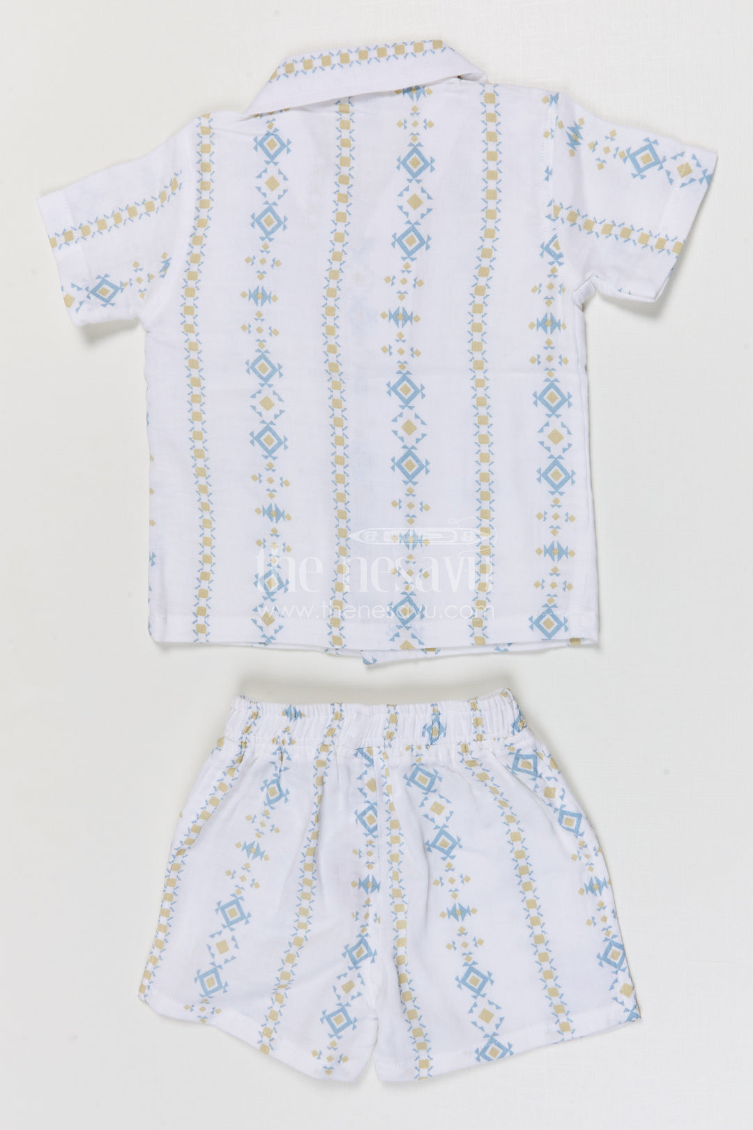 The Nesavu Boys Casual Set Toddler Boy Summer Outfit Set for Playdates and Casual Outings Nesavu Nesavu toddler boy muslin cotton casual outfit set for summer playdates and outings with digital print shirt