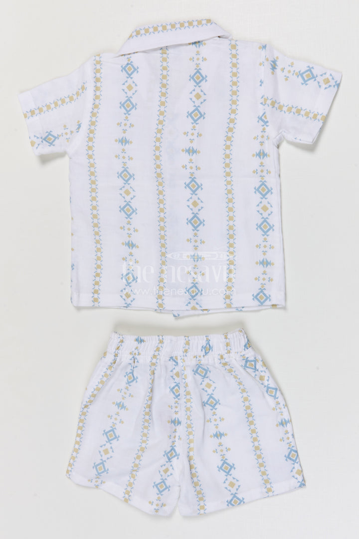 The Nesavu Boys Casual Set Toddler Boy Summer Outfit Set for Playdates and Casual Outings Nesavu Nesavu toddler boy muslin cotton casual outfit set for summer playdates and outings with digital print shirt