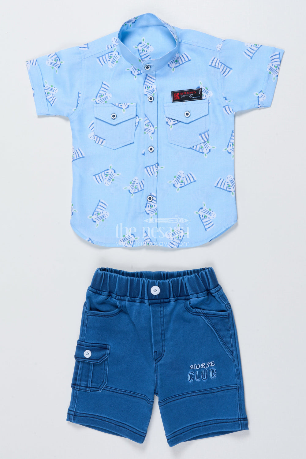 The Nesavu Boys Casual Set Toddler Boys Animal Print Outfit for Outdoor Fun and Summer Wear Nesavu 14 (6M) / Blue BCS500A-14 Nesavu animal print cotton outfit toddler boys  perfect summer play outdoor adventures