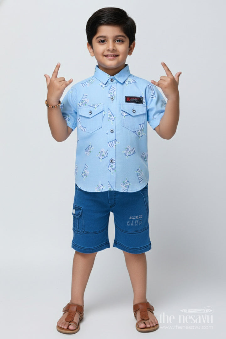 The Nesavu Boys Casual Set Toddler Boys Animal Print Outfit for Outdoor Fun and Summer Wear Nesavu 14 (6M) / Blue BCS500A-14 Nesavu animal print cotton outfit toddler boys  perfect summer play outdoor adventures