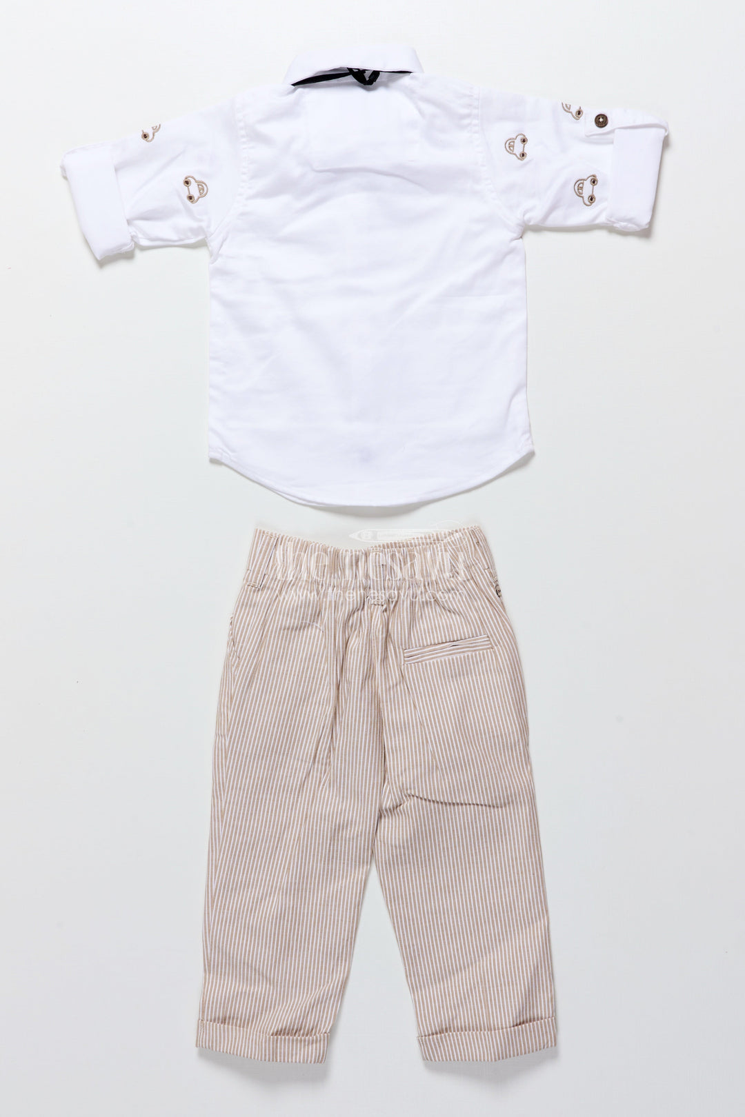 The Nesavu Boys Casual Set Toddler Boys Brown Striped Jacket Set for Festive and Smart Casuals Nesavu Nesavu toddler boys cotton jacket set brown stripes smart casual family events