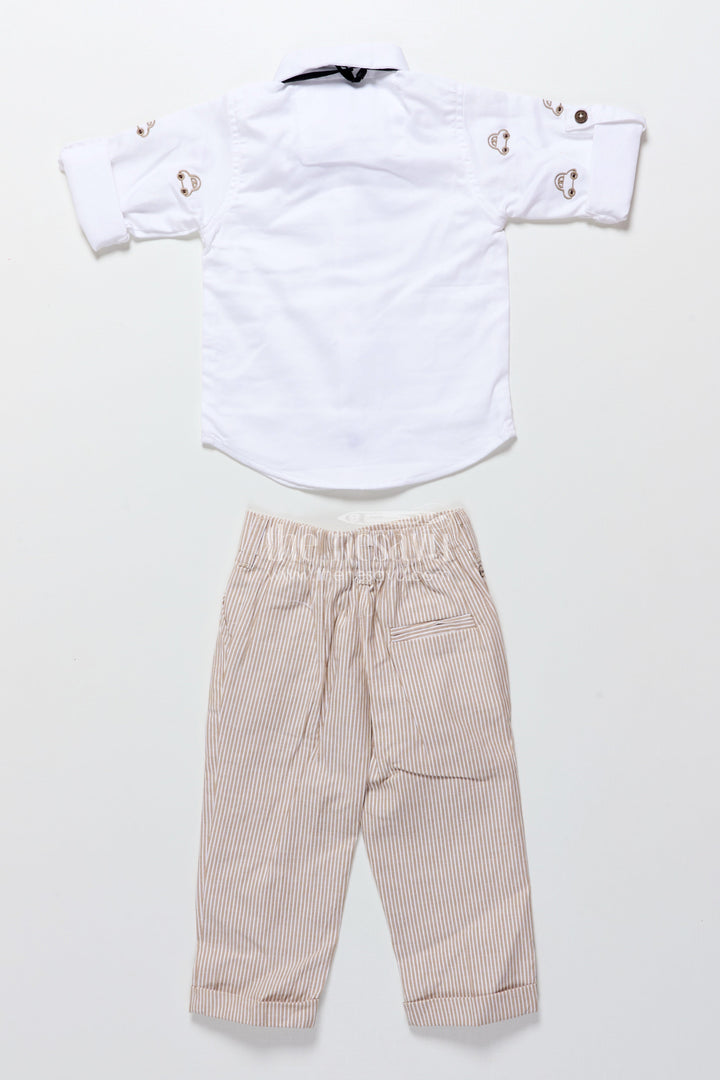 The Nesavu Boys Casual Set Toddler Boys Brown Striped Jacket Set for Festive and Smart Casuals Nesavu Nesavu toddler boys cotton jacket set brown stripes smart casual family events