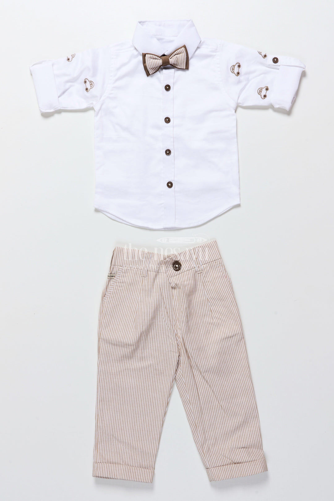 The Nesavu Boys Casual Set Toddler Boys Brown Striped Jacket Set for Festive and Smart Casuals Nesavu Nesavu toddler boys cotton jacket set brown stripes smart casual family events