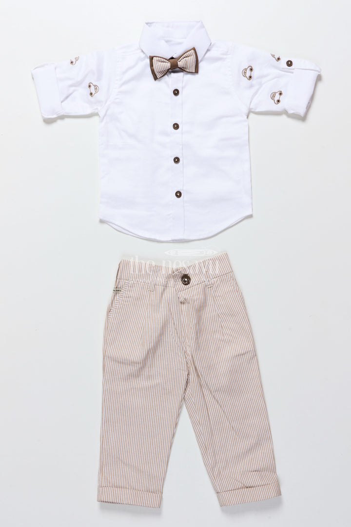 The Nesavu Boys Casual Set Toddler Boys Brown Striped Jacket Set for Festive and Smart Casuals Nesavu Nesavu toddler boys cotton jacket set brown stripes smart casual family events