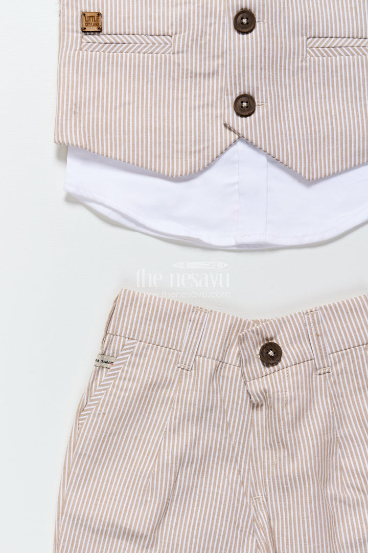 The Nesavu Boys Casual Set Toddler Boys Brown Striped Jacket Set for Festive and Smart Casuals Nesavu Nesavu toddler boys cotton jacket set brown stripes smart casual family events