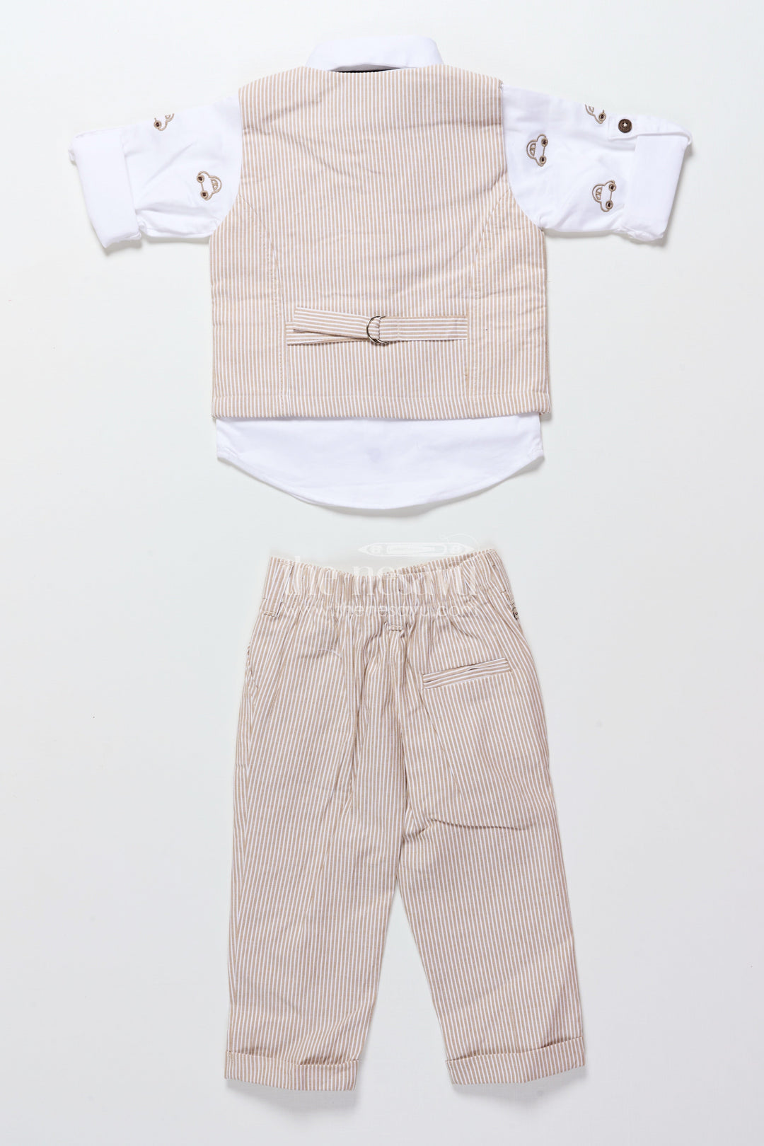 The Nesavu Boys Casual Set Toddler Boys Brown Striped Jacket Set for Festive and Smart Casuals Nesavu Nesavu toddler boys cotton jacket set brown stripes smart casual family events