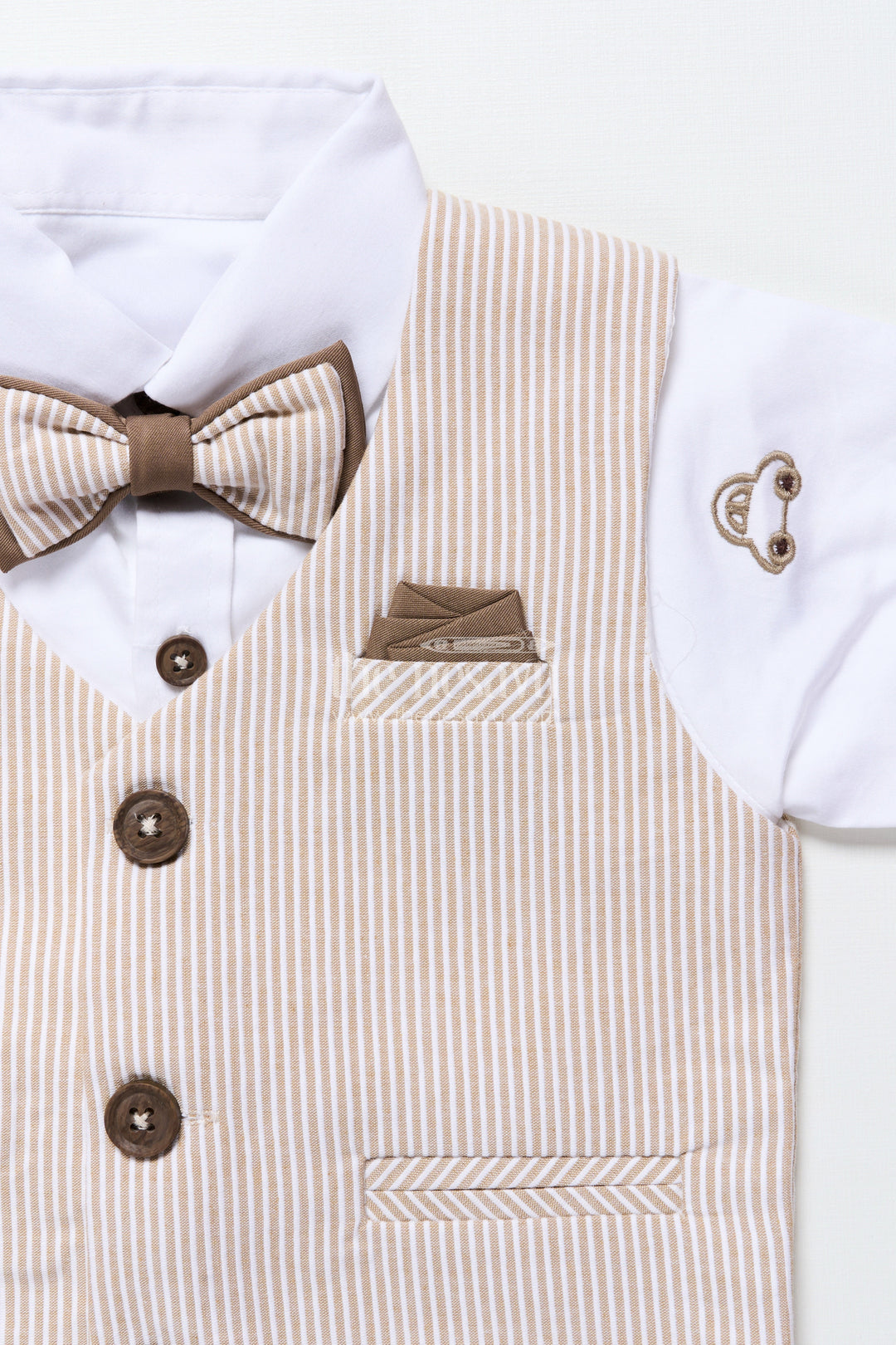 The Nesavu Boys Casual Set Toddler Boys Brown Striped Jacket Set for Festive and Smart Casuals Nesavu Nesavu toddler boys cotton jacket set brown stripes smart casual family events