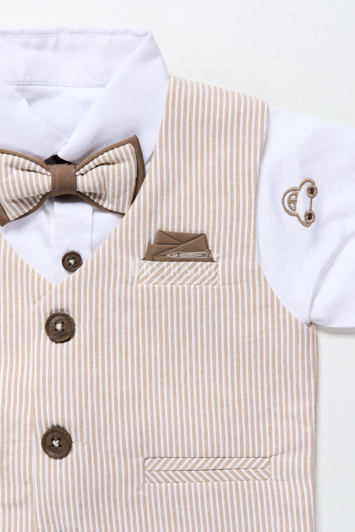 The Nesavu Boys Casual Set Toddler Boys Brown Striped Jacket Set for Festive and Smart Casuals Nesavu Nesavu toddler boys cotton jacket set brown stripes smart casual family events