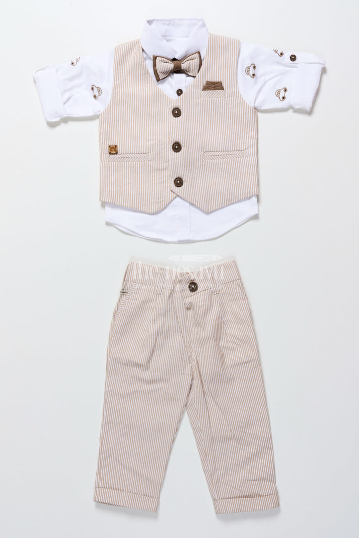 The Nesavu Boys Casual Set Toddler Boys Brown Striped Jacket Set for Festive and Smart Casuals Nesavu Nesavu toddler boys cotton jacket set brown stripes smart casual family events