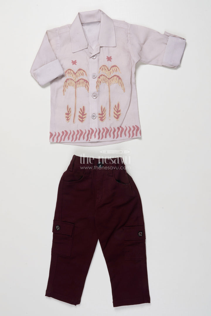 The Nesavu Boys Casual Set Toddler Boys Casual Cotton Outfit with Embroidery for Everyday Style Nesavu 16 (1Y) / Peach BCS494B-16 Nesavu toddler boys cotton blend casual outfit palm embroidery all-day comfort