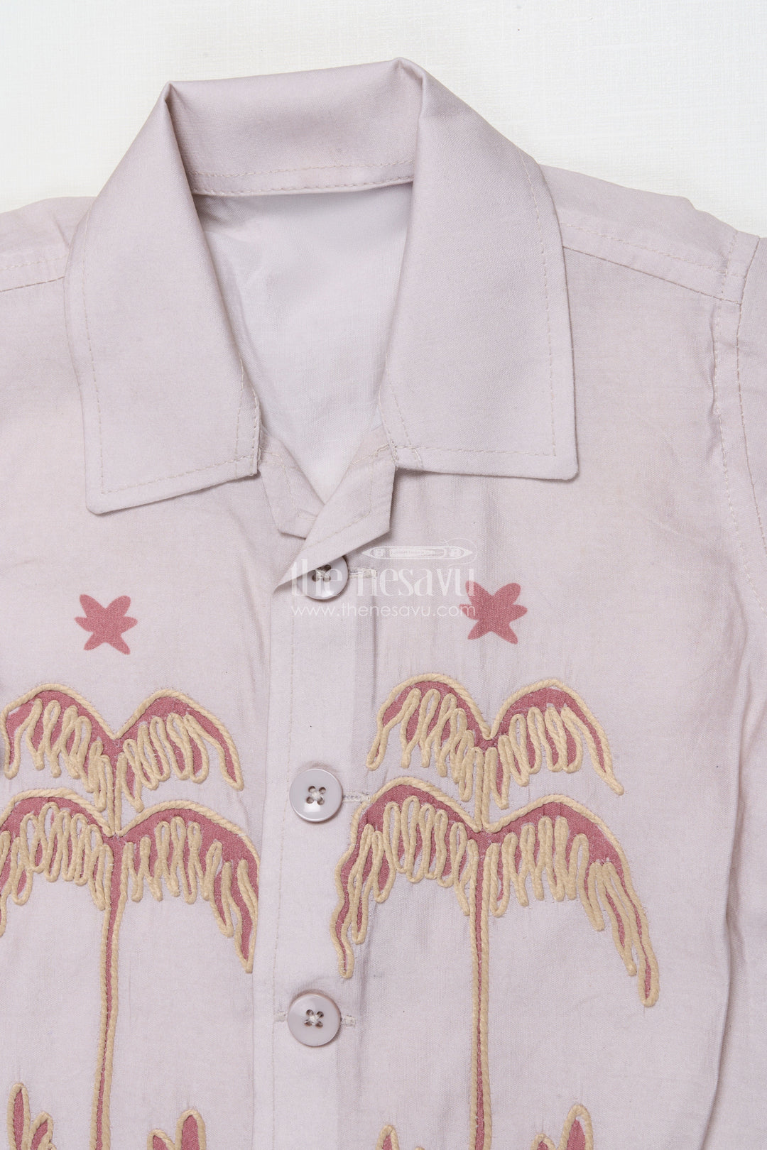 The Nesavu Boys Casual Set Toddler Boys Casual Cotton Outfit with Embroidery for Everyday Style Nesavu Nesavu toddler boys cotton blend casual outfit palm embroidery all-day comfort