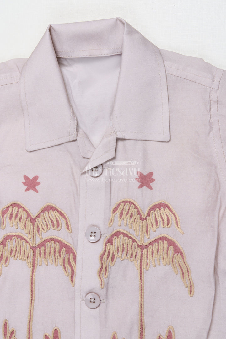 The Nesavu Boys Casual Set Toddler Boys Casual Cotton Outfit with Embroidery for Everyday Style Nesavu Nesavu toddler boys cotton blend casual outfit palm embroidery all-day comfort