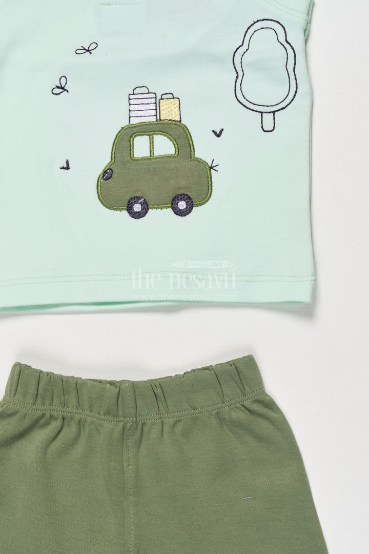 The Nesavu Boys Casual Set Toddler Boys Casual Cotton Set with Embroidery for Everyday Wear Nesavu Nesavu toddler boys embroidered cotton shirt shorts set daily casual dressing