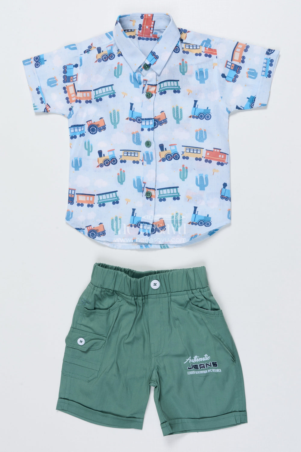 The Nesavu Boys Casual Set Toddler Boys Casual Set with Digital Print for Travel and Daycare Wear Nesavu 14 (6M) / Blue BCS499B-14 Nesavu toddler boys printed cotton casual set daycare playtime everyday fun