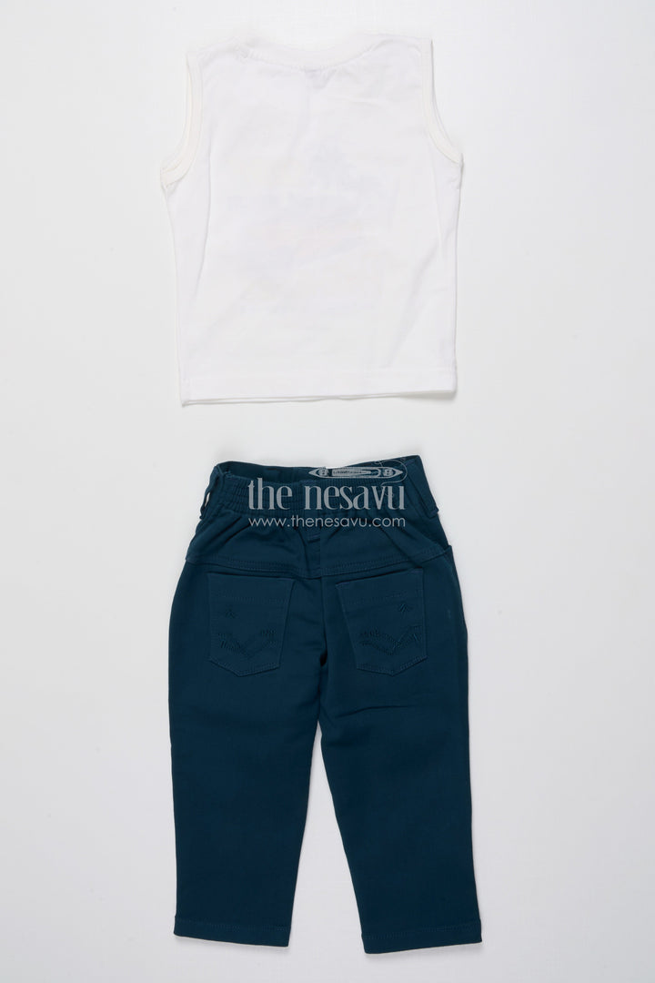 The Nesavu Boys Casual Set Toddler Boys Casual Set with Printed Shirt and T-Shirt Combo Nesavu Nesavu toddler boys casual outfit printed cotton shirt t-shirt set daily wear