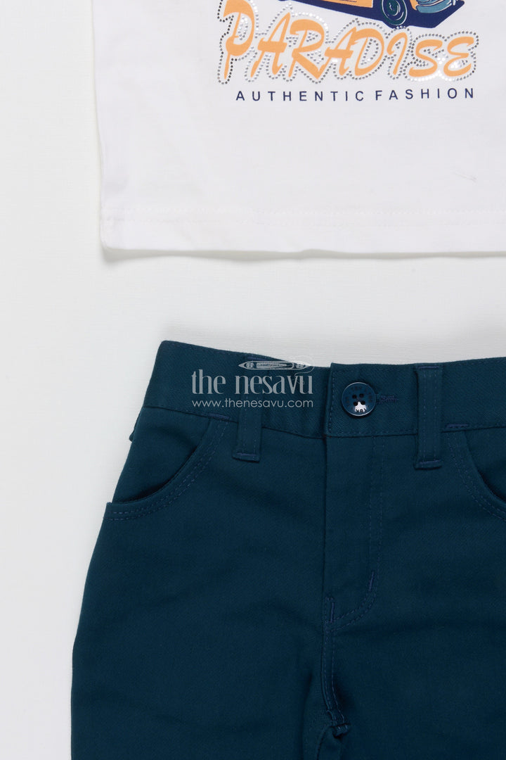 The Nesavu Boys Casual Set Toddler Boys Casual Set with Printed Shirt and T-Shirt Combo Nesavu Nesavu toddler boys casual outfit printed cotton shirt t-shirt set daily wear