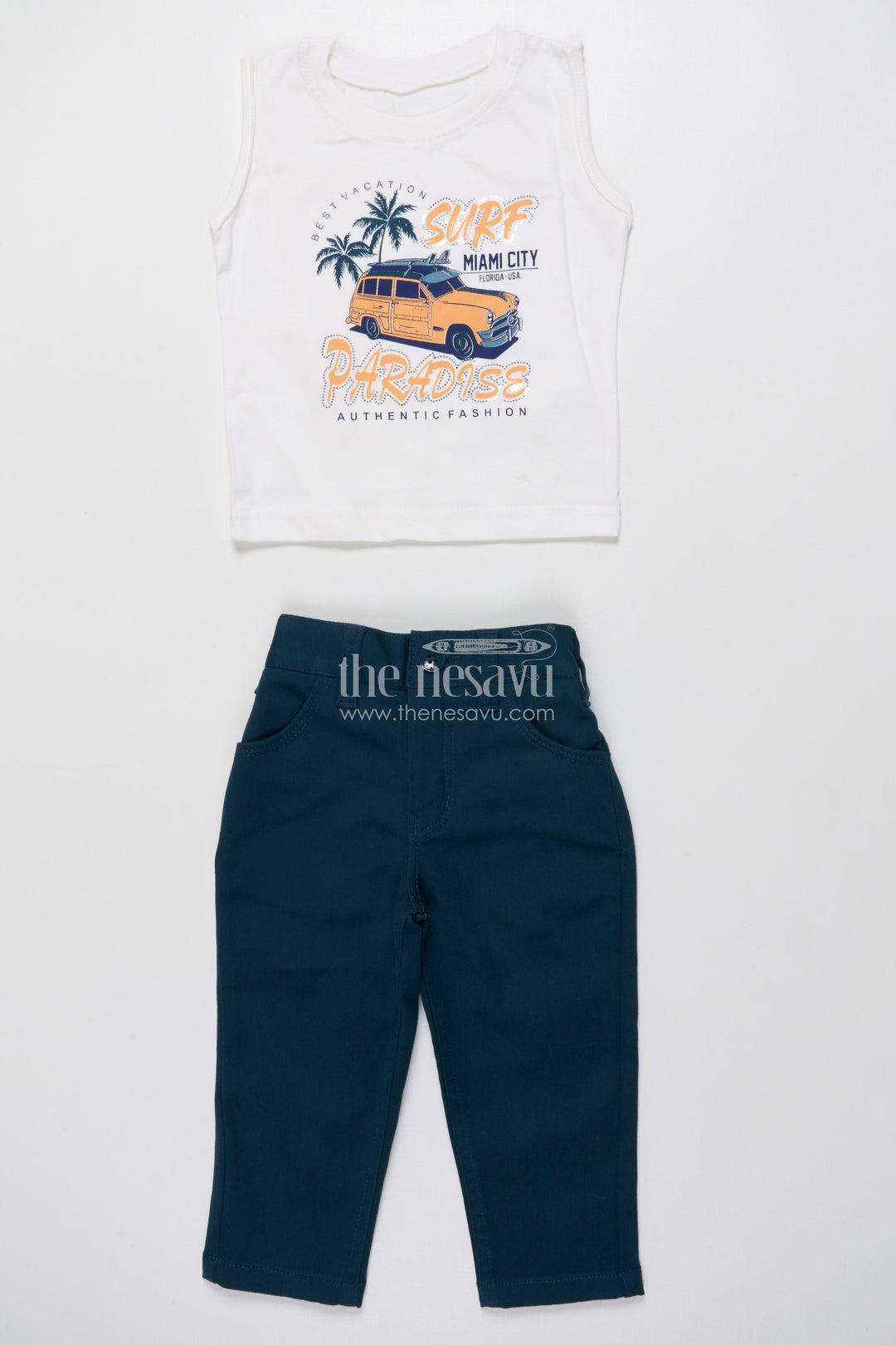 The Nesavu Boys Casual Set Toddler Boys Casual Set with Printed Shirt and T-Shirt Combo Nesavu Nesavu toddler boys casual outfit printed cotton shirt t-shirt set daily wear