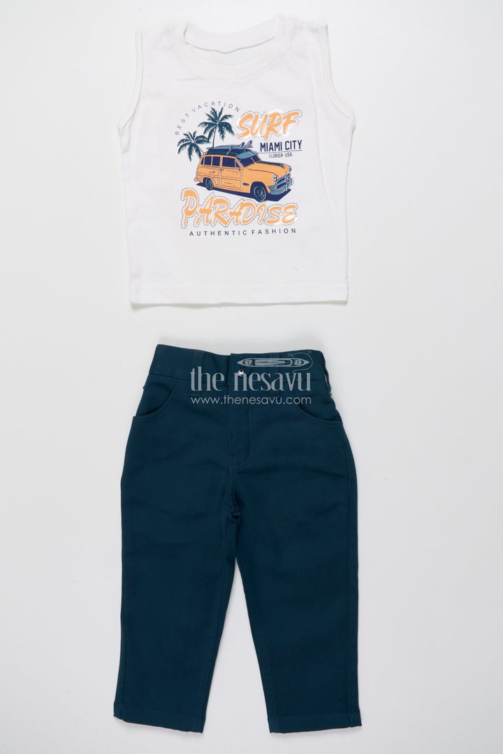 The Nesavu Boys Casual Set Toddler Boys Casual Set with Printed Shirt and T-Shirt Combo Nesavu Nesavu toddler boys casual outfit printed cotton shirt t-shirt set daily wear