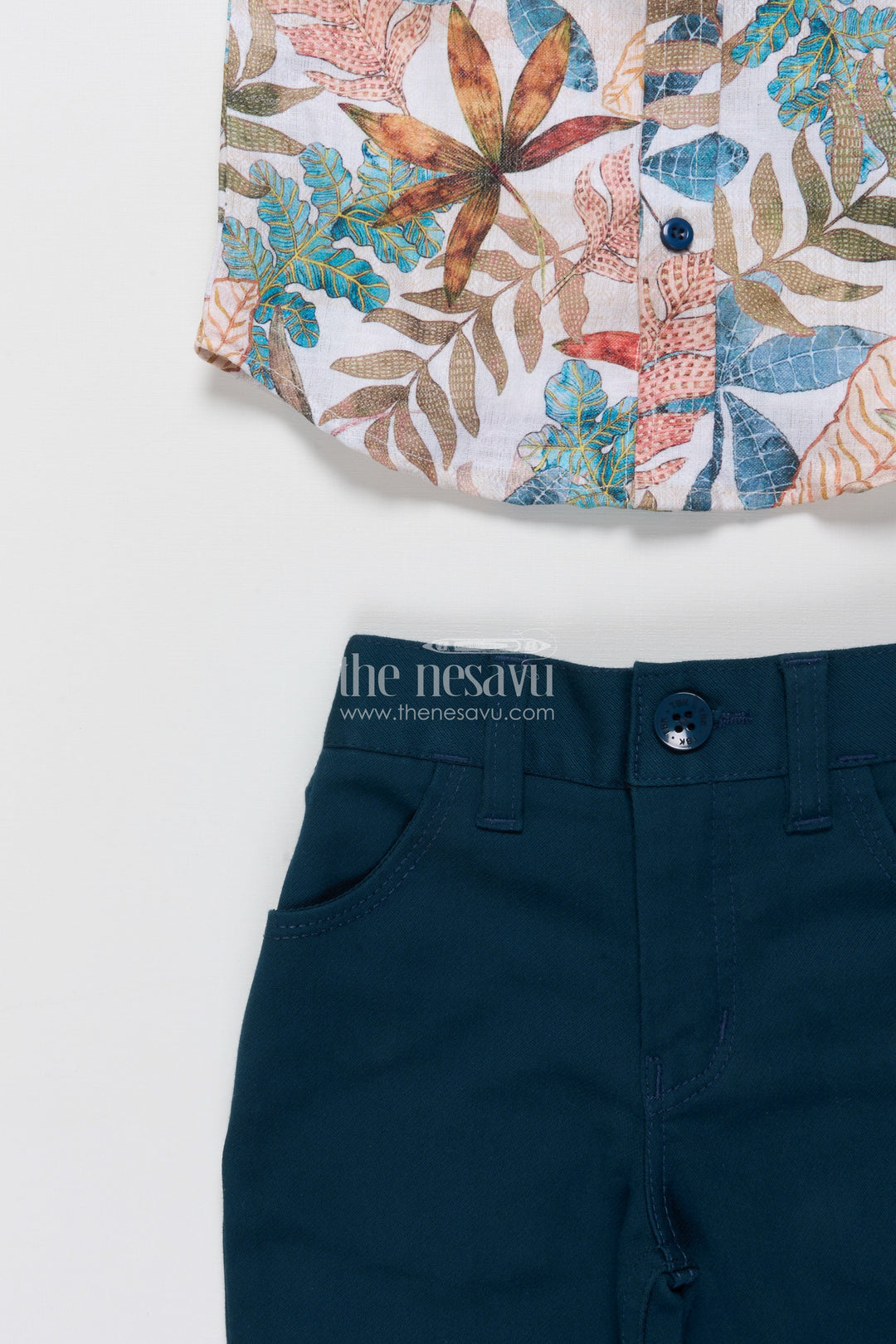 The Nesavu Boys Casual Set Toddler Boys Casual Set with Printed Shirt and T-Shirt Combo Nesavu Nesavu toddler boys casual outfit printed cotton shirt t-shirt set daily wear