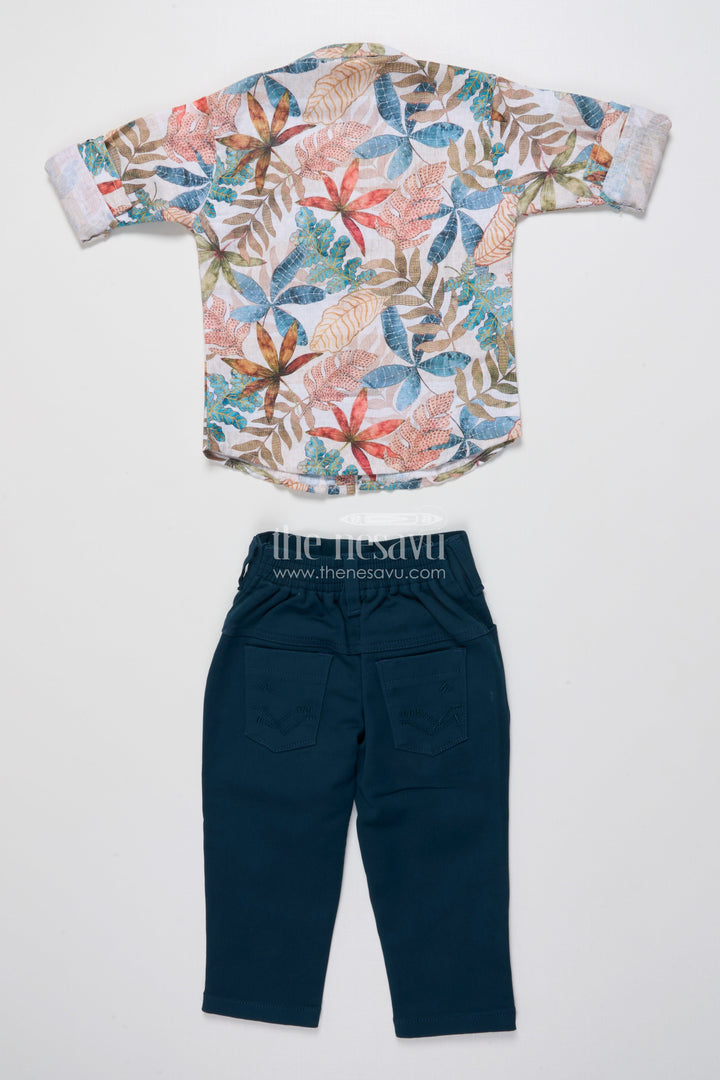The Nesavu Boys Casual Set Toddler Boys Casual Set with Printed Shirt and T-Shirt Combo Nesavu Nesavu toddler boys casual outfit printed cotton shirt t-shirt set daily wear