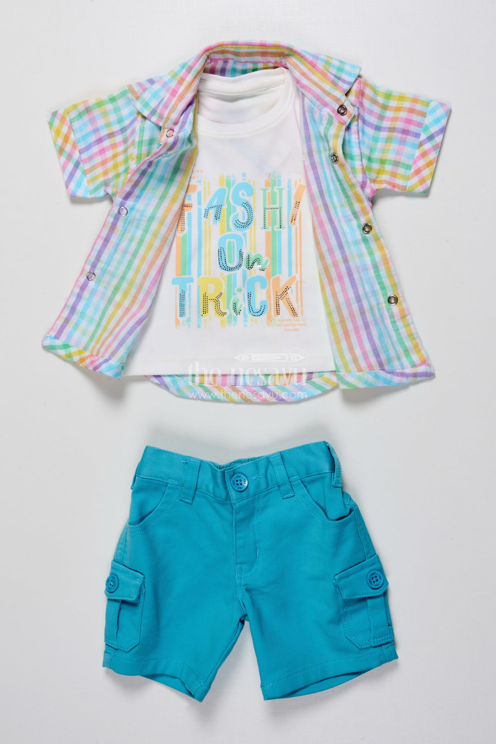 The Nesavu Boys Casual Set Toddler Boys Casual Set with Striped Shirt and T-Shirt Combo Nesavu Nesavu toddler boys casual outfit striped cotton shirt graphic tee summer days