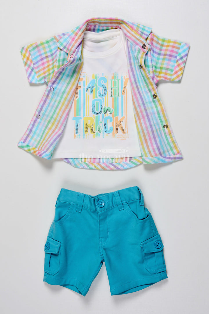 The Nesavu Boys Casual Set Toddler Boys Casual Set with Striped Shirt and T-Shirt Combo Nesavu Nesavu toddler boys casual outfit striped cotton shirt graphic tee summer days