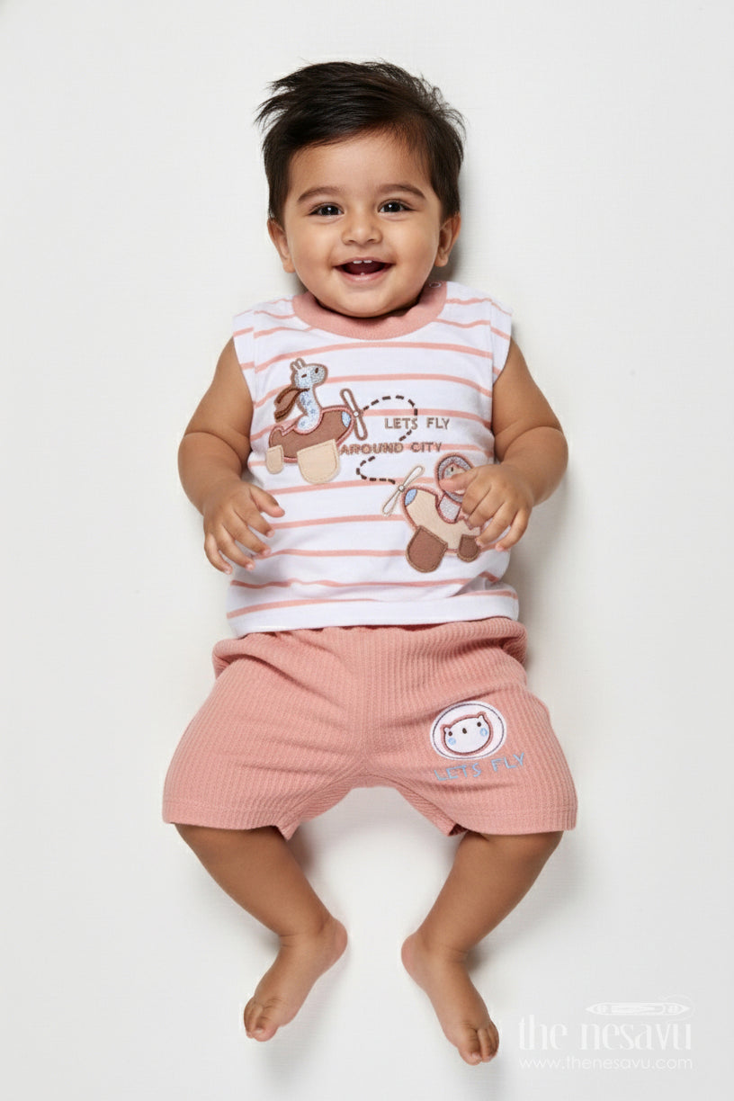 The Nesavu Boys Casual Set Toddler Boys Cotton Casual Set for Relaxed Summer Days Nesavu 14 (6M) / Peach BCS514B-14 Nesavu toddler boys cotton casual set elastic shorts summer play everyday comfort
