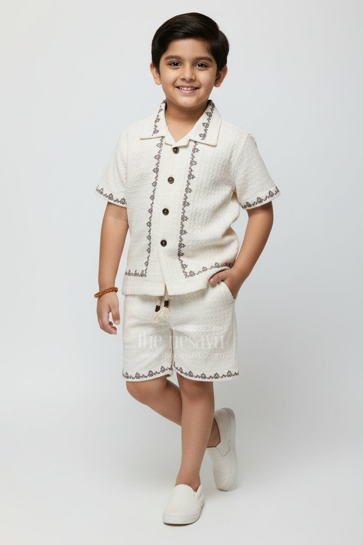 The Nesavu Boys Casual Set Toddler Boys Cotton Embroidered Set for Traditional Occasions Nesavu 16 (1Y) / Half white BCS423B-16 Nesavu toddler boys embroidered cotton set festive functions traditional events