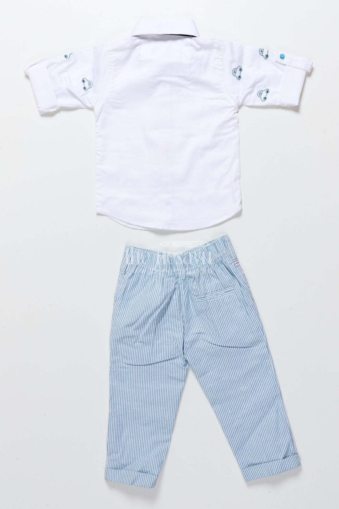 The Nesavu Boys Casual Set Toddler Boys Cotton Jacket Set with Blue Stripes for Casual Dressing Nesavu Nesavu toddler boys cotton casual set blue striped jacket playdates smart wear