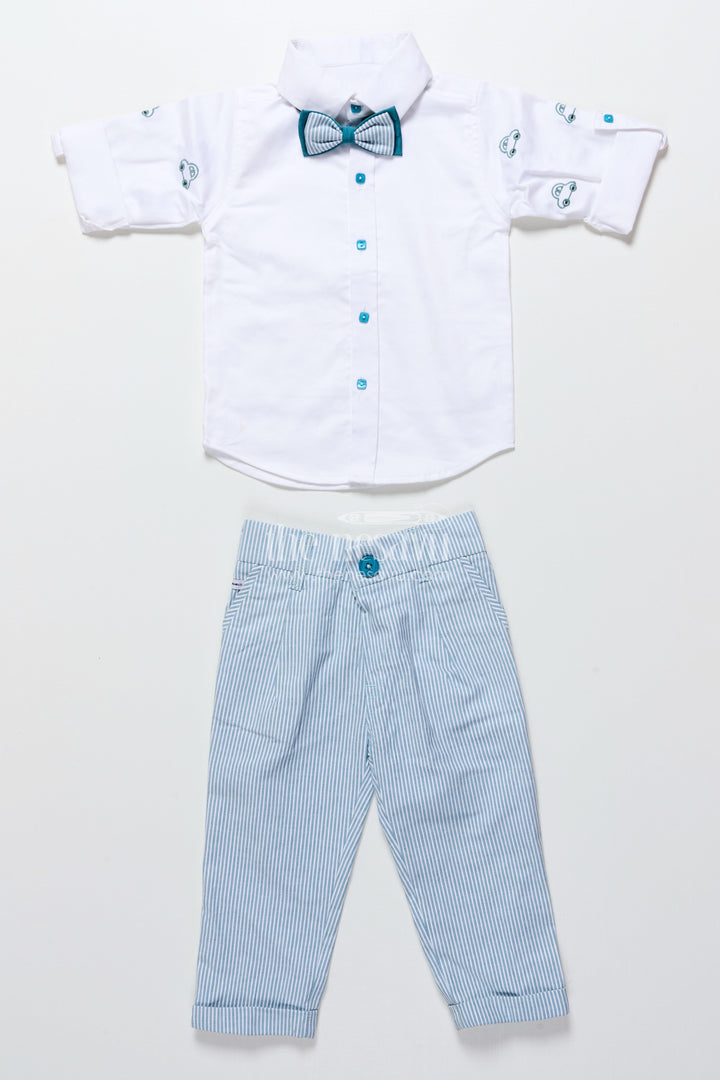 The Nesavu Boys Casual Set Toddler Boys Cotton Jacket Set with Blue Stripes for Casual Dressing Nesavu Nesavu toddler boys cotton casual set blue striped jacket playdates smart wear