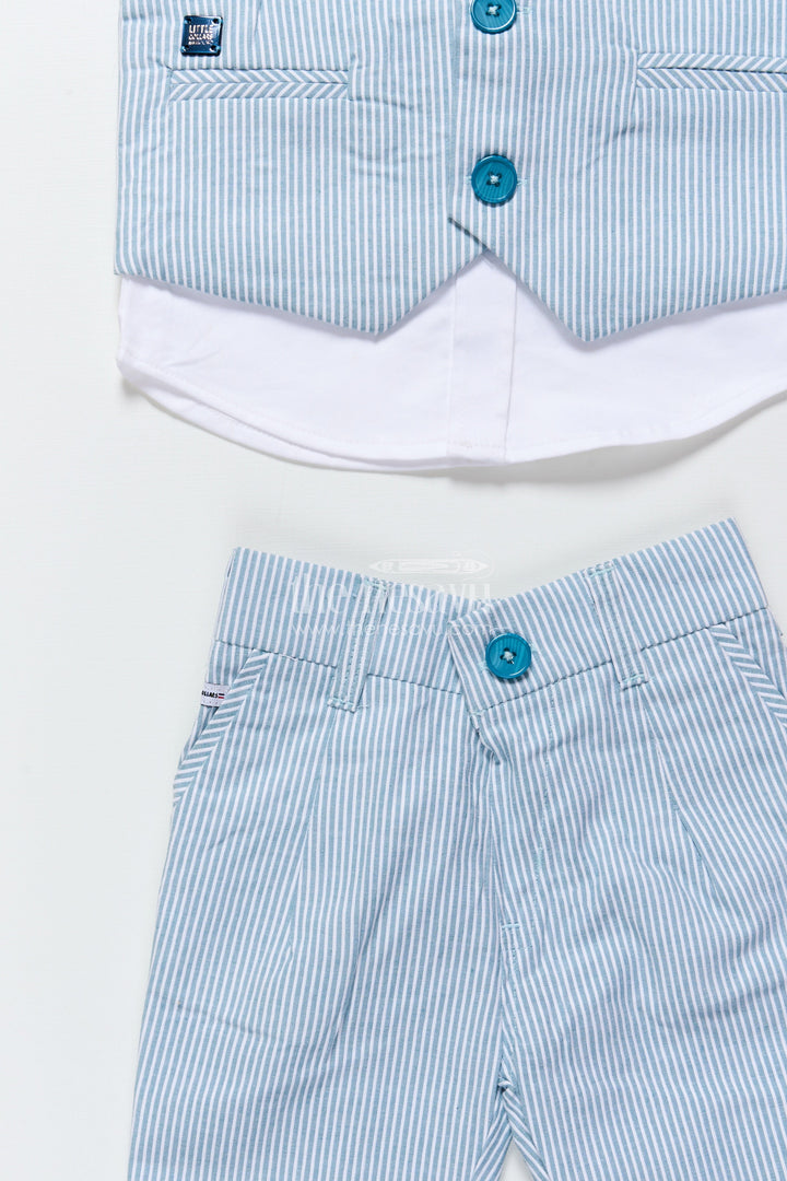 The Nesavu Boys Casual Set Toddler Boys Cotton Jacket Set with Blue Stripes for Casual Dressing Nesavu Nesavu toddler boys cotton casual set blue striped jacket playdates smart wear