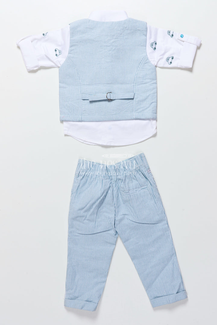 The Nesavu Boys Casual Set Toddler Boys Cotton Jacket Set with Blue Stripes for Casual Dressing Nesavu Nesavu toddler boys cotton casual set blue striped jacket playdates smart wear