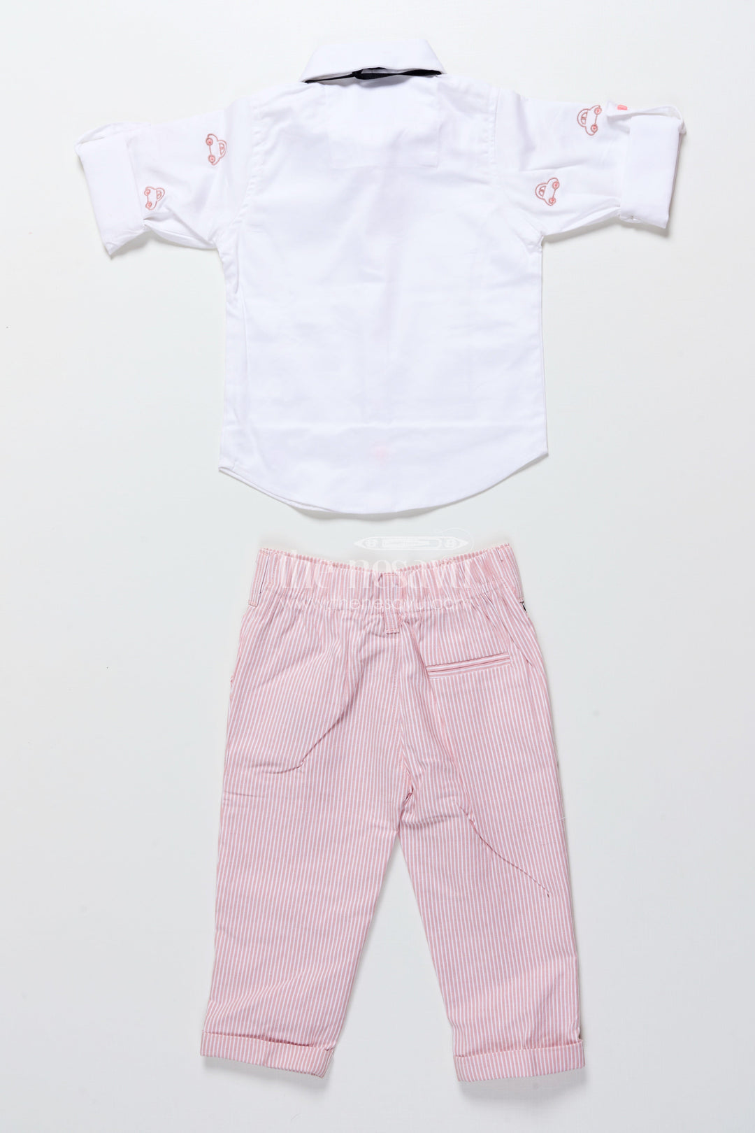 The Nesavu Boys Casual Set Toddler Boys Cotton Jacket Set with Pink Striped Design Nesavu Nesavu toddler boys cotton casual set pink striped jacket everyday smart wear