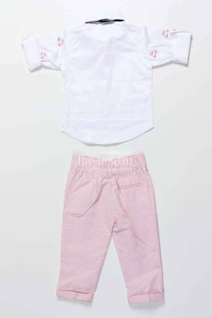 The Nesavu Boys Casual Set Toddler Boys Cotton Jacket Set with Pink Striped Design Nesavu Nesavu toddler boys cotton casual set pink striped jacket everyday smart wear