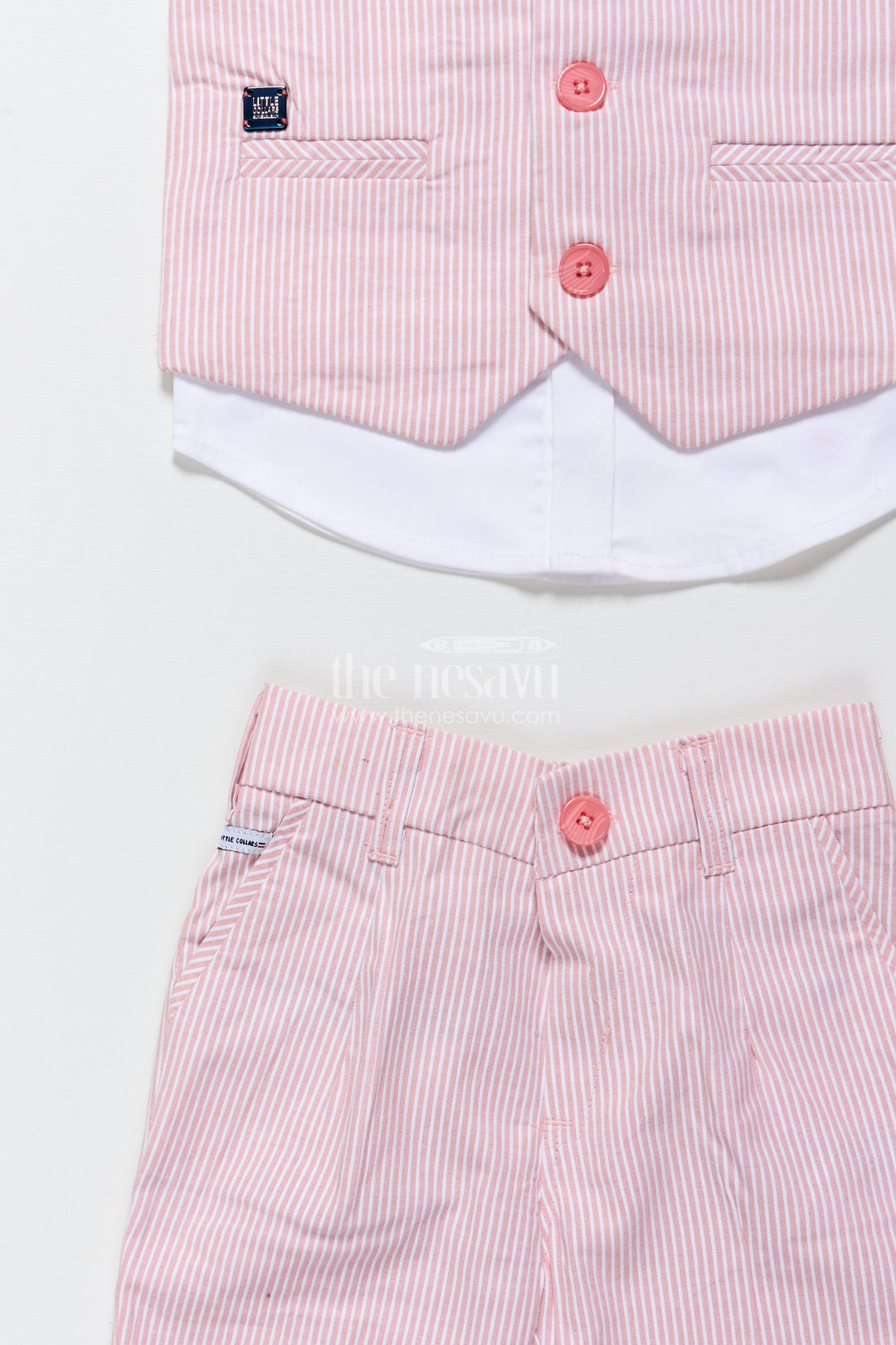 The Nesavu Boys Casual Set Toddler Boys Cotton Jacket Set with Pink Striped Design Nesavu Nesavu toddler boys cotton casual set pink striped jacket everyday smart wear