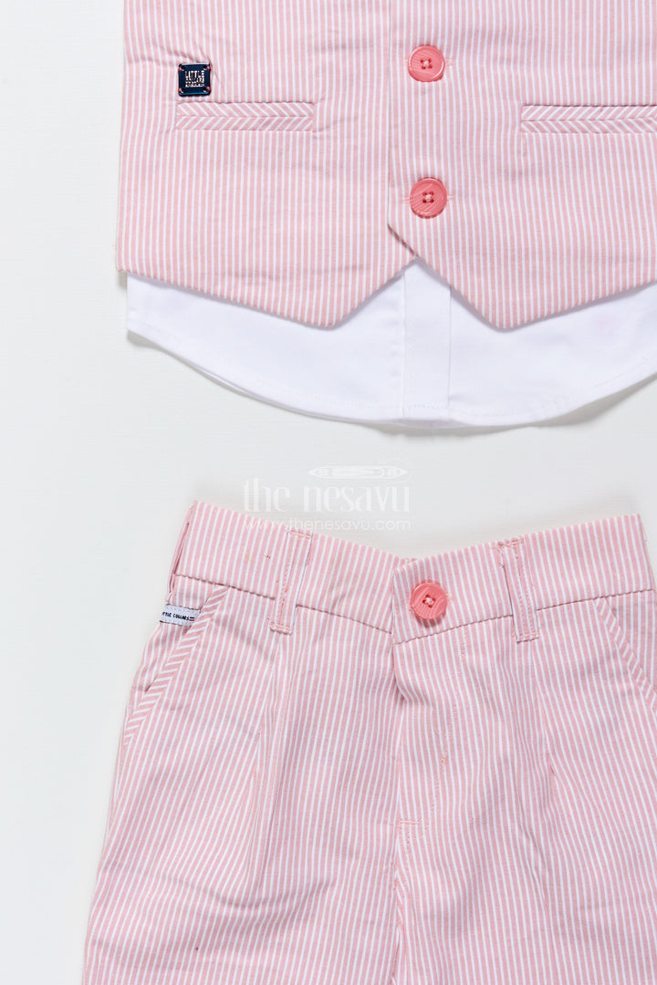 The Nesavu Boys Casual Set Toddler Boys Cotton Jacket Set with Pink Striped Design Nesavu Nesavu toddler boys cotton casual set pink striped jacket everyday smart wear