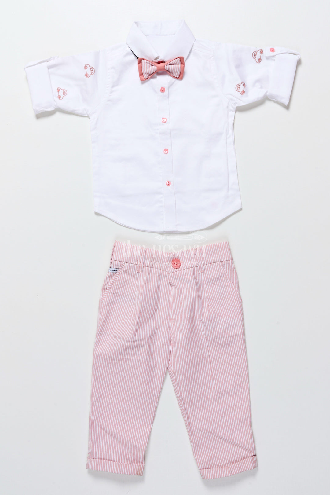 The Nesavu Boys Casual Set Toddler Boys Cotton Jacket Set with Pink Striped Design Nesavu Nesavu toddler boys cotton casual set pink striped jacket everyday smart wear