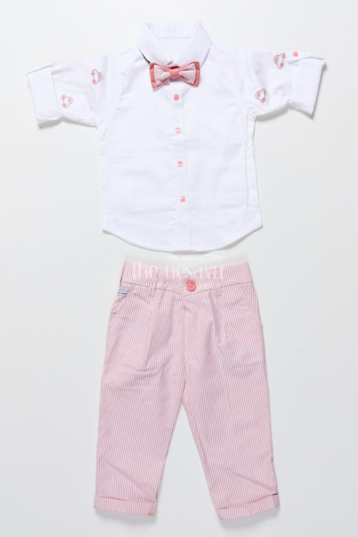 The Nesavu Boys Casual Set Toddler Boys Cotton Jacket Set with Pink Striped Design Nesavu Nesavu toddler boys cotton casual set pink striped jacket everyday smart wear