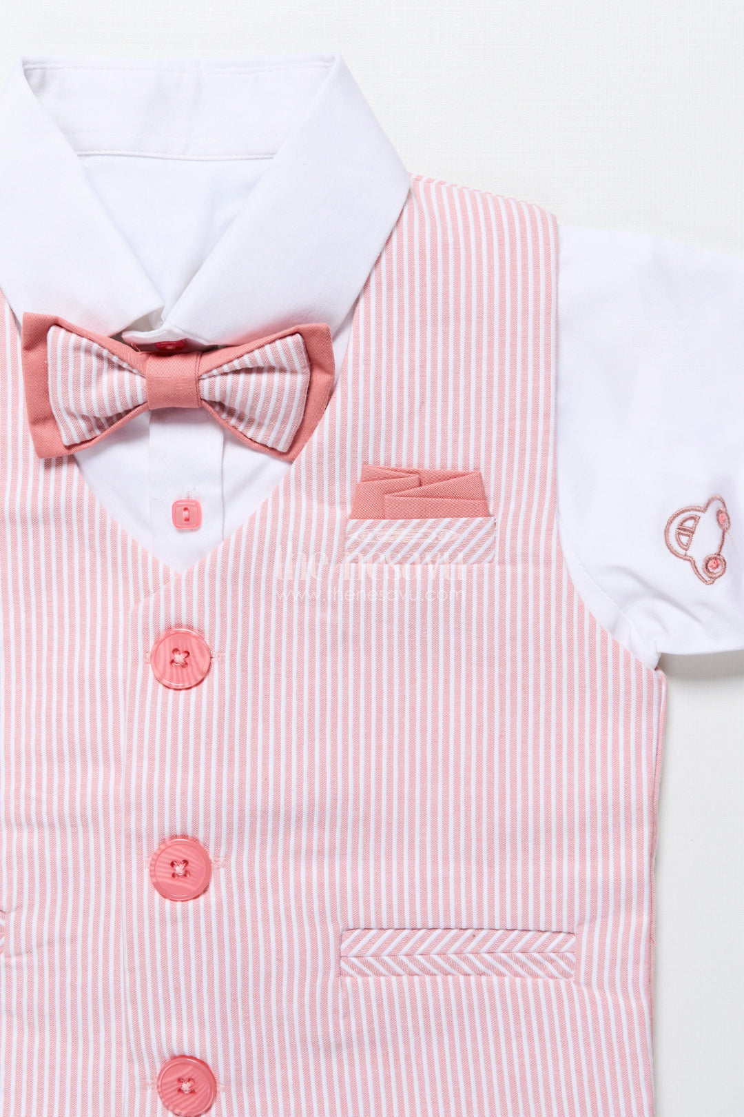 The Nesavu Boys Casual Set Toddler Boys Cotton Jacket Set with Pink Striped Design Nesavu Nesavu toddler boys cotton casual set pink striped jacket everyday smart wear