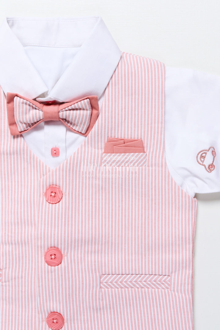 The Nesavu Boys Casual Set Toddler Boys Cotton Jacket Set with Pink Striped Design Nesavu Nesavu toddler boys cotton casual set pink striped jacket everyday smart wear