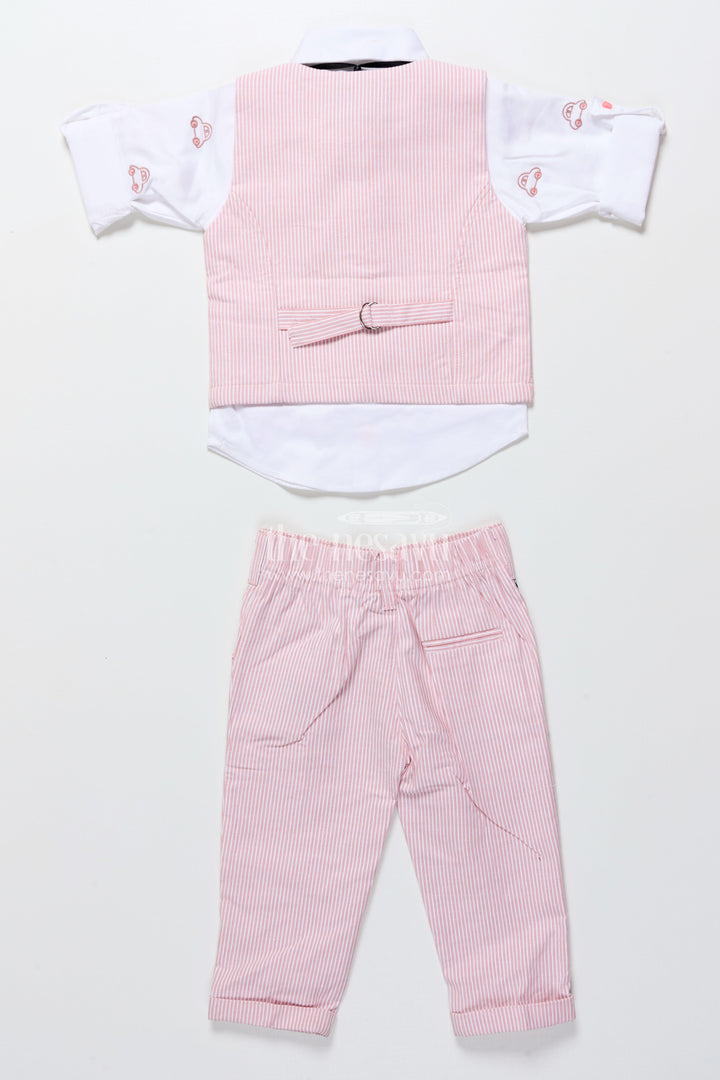 The Nesavu Boys Casual Set Toddler Boys Cotton Jacket Set with Pink Striped Design Nesavu Nesavu toddler boys cotton casual set pink striped jacket everyday smart wear