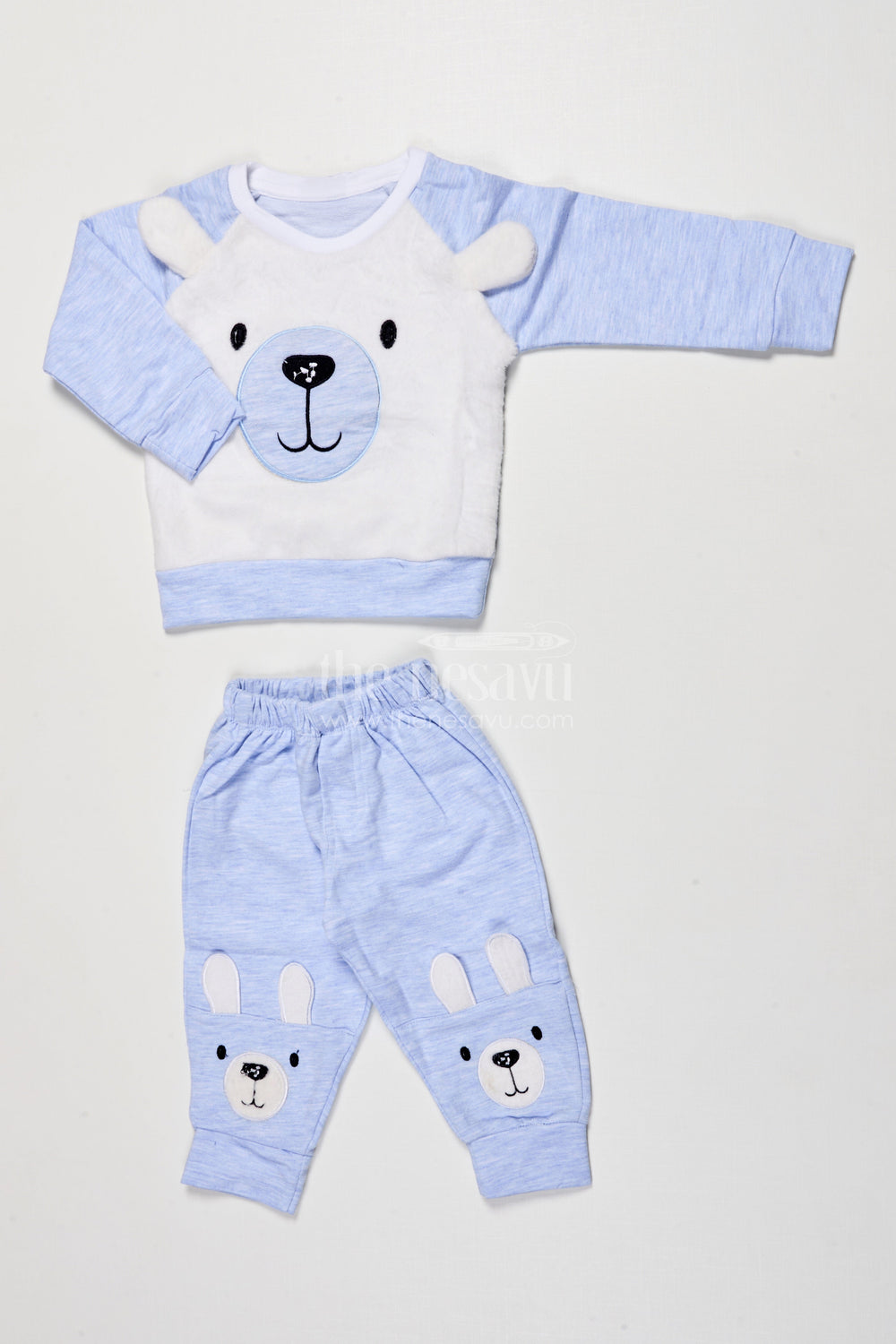 The Nesavu Boys Casual Set Toddler Boys Cotton Jogger Set with Bear Print for Cozy Daily Wear Nesavu 12 (3M) / Blue BCS521B-12 Nesavu boys cotton jogger set bear print toddlers  perfect cozy days casual play