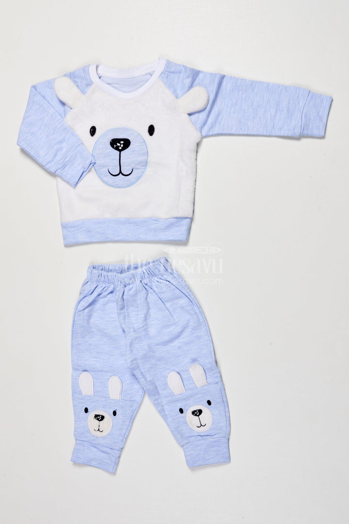 The Nesavu Boys Casual Set Toddler Boys Cotton Jogger Set with Bear Print for Cozy Daily Wear Nesavu 12 (3M) / Blue BCS521B-12 Nesavu boys cotton jogger set bear print toddlers  perfect cozy days casual play