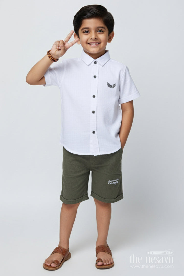 The Nesavu Boys Casual Set Toddler Boys Cotton Outfit for Everyday Play and Casual Dressing Nesavu 14 (6M) / Green BCS501B-14 Nesavu boys cotton casual shirt shorts set toddlers  perfect daily play comfort