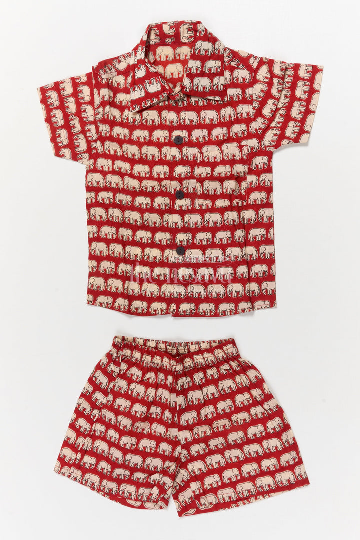 The Nesavu Boys Casual Set Toddler Boys Cotton Set with Elephant Print for Casual Outings Nesavu 16 (1Y) / Maroon BCS549B-16 Nesavu toddler boys cotton outfit with elephant digital print – perfect for comfort and play