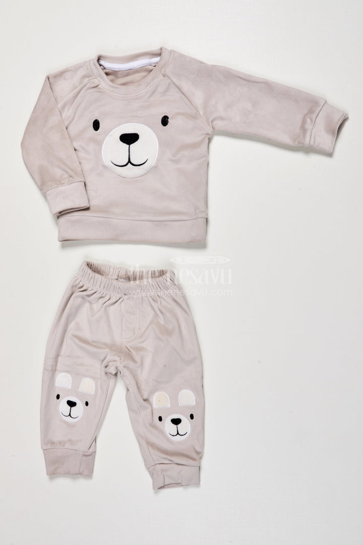 The Nesavu Boys Casual Set Toddler Boys Cotton Set with Joggers for Relaxed Everyday Style Nesavu 12 (3M) / Gray BCS522B-12 Nesavu toddler boys cotton jogger set bear print  made cozy wear everyday fun